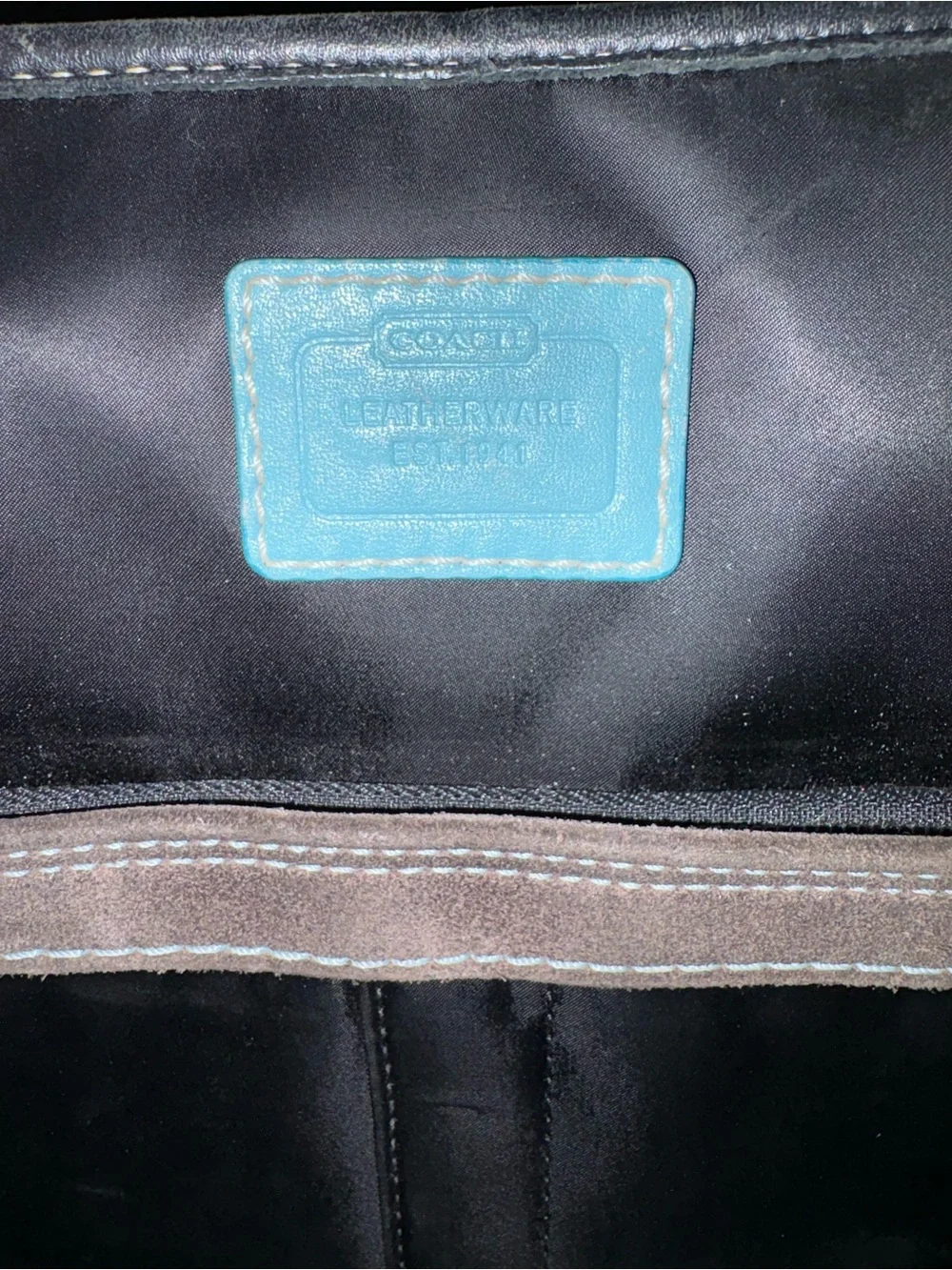 Coach Black Signature Nylon Tote | Blue Leather Trim | Large